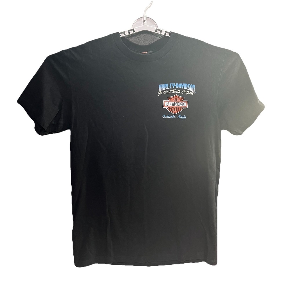 Harley Davidson Black T Shirt Men's Large Biker Farthest North Outpost